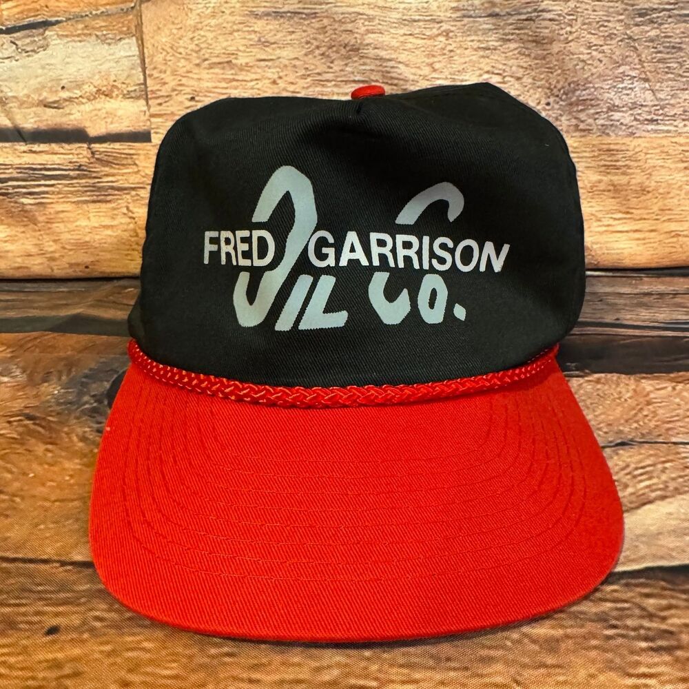 OTTO CAP Baseball Cap Snapback Rope Fred Garrison Oil Co. Vintage Promo Black